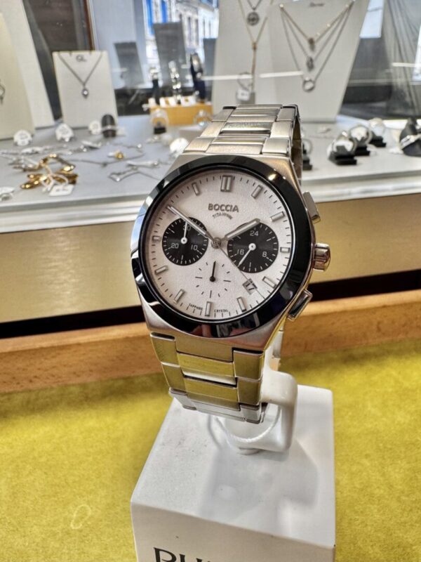 Montre allemande Boccia titane verre saphir blanc – Image 2